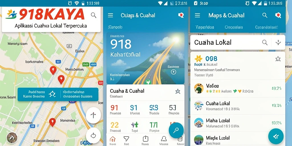 Antarmuka pengguna 918KAYA menampilkan informasi cuaca lokal terkini.