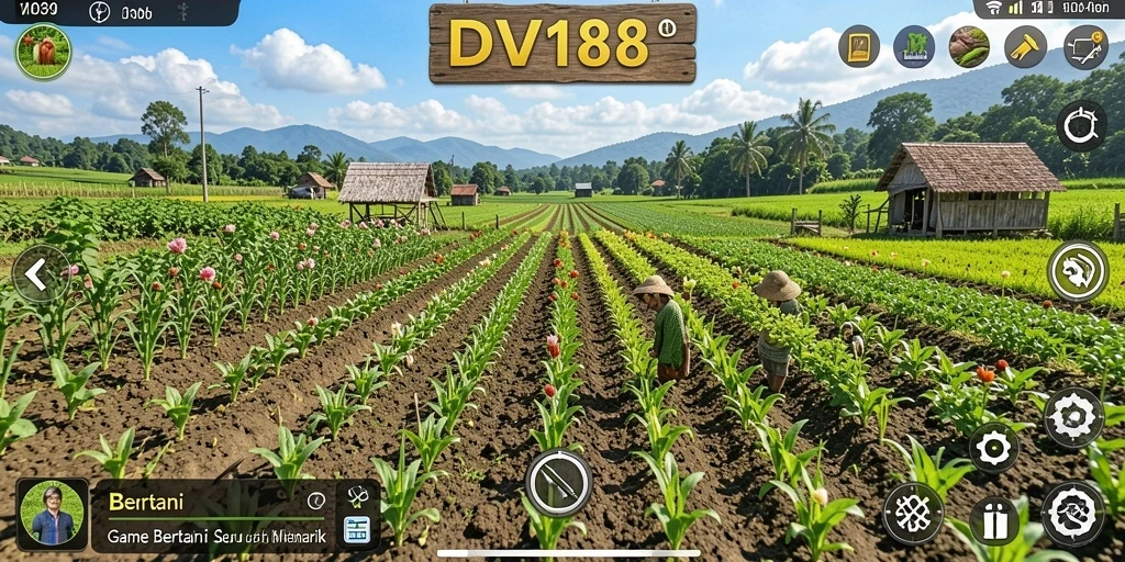 Antarmuka DV188 yang menarik dengan fitur bertani yang seru.