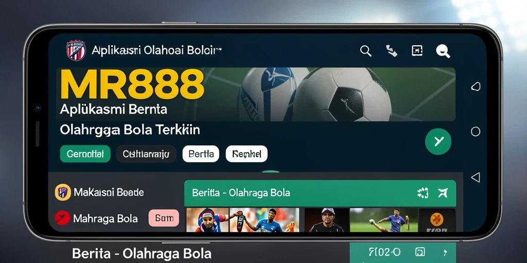 Antarmuka pengguna aplikasi MR888 dengan berbagai berita olahraga bola.