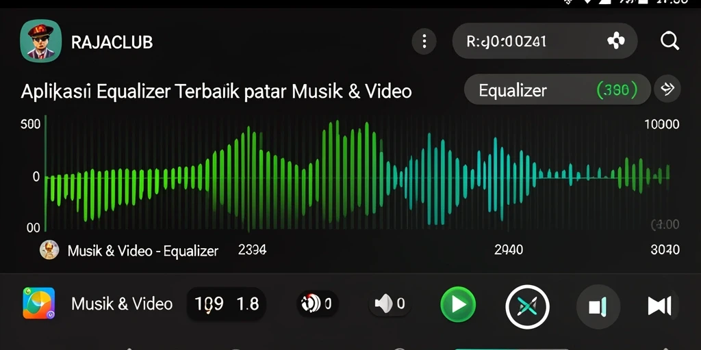 Antarmuka pengguna RAJACLUB dengan fitur Equalizer yang menarik.