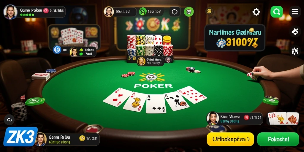 Antarmuka permainan Poker yang menarik dan interaktif.