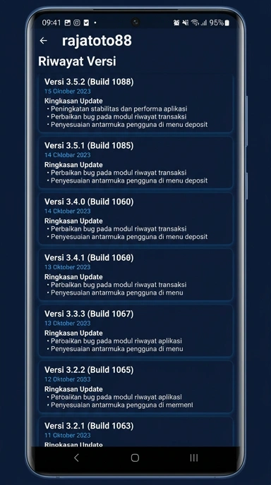 Riwayat Versi Aplikasi rajatoto88 Terbaru untuk Android